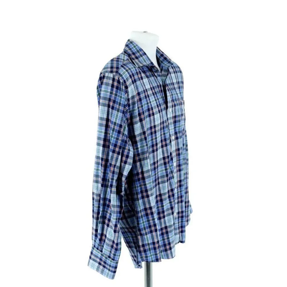 Southern Pines Flannel Plaid Blue Multi-Collared Collared‎ Dress Shirt M Medium